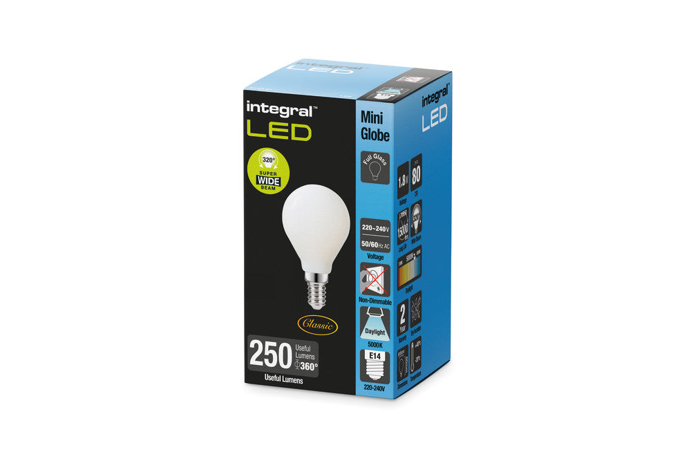 CLASSIC FILAMENT GOLF BALL BULB E14 250LM 1.8W 5000K NON-DIMM 320 BEAM FROSTED INTEGRAL - ILGOLFE14NF064