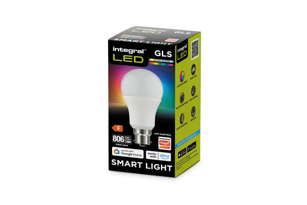 SMART GLS BULB B22 806LM 8.5W RGBW 2700K to 6500K TUYA CONTROL 220 BEAM FROSTED INTEGRAL - ILGLSB22DL177