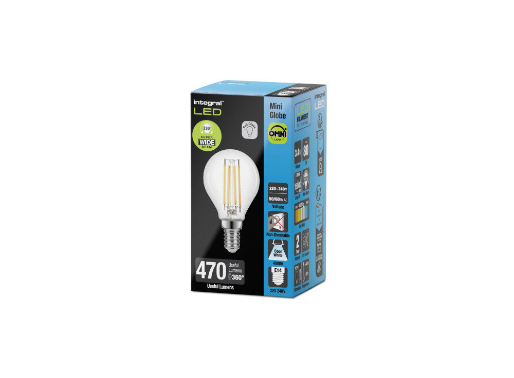 OMNI FILAMENT GOLF BALL BULB E14 470LM 3.4W 4000K NON-DIMM 330 BEAM CLEAR INTEGRAL - ILGOLFE14NE070