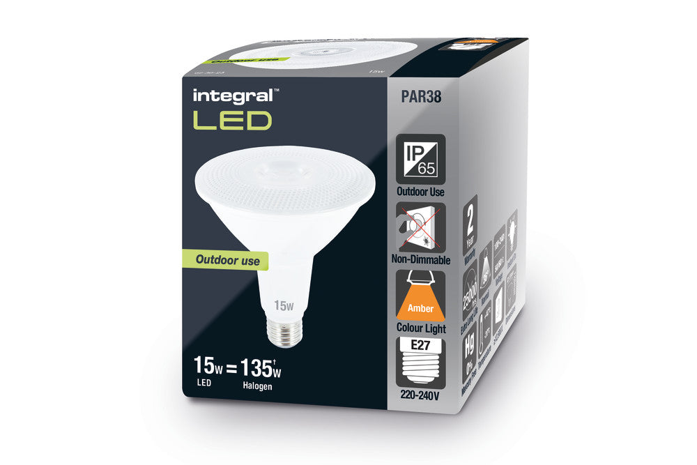 PAR38 BULB E27 15W AMBER NON-DIMM IP65 INTEGRAL - ILPAR38NK011