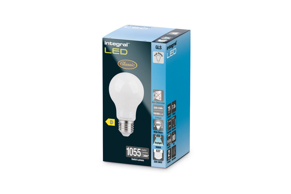 CLASSIC FILAMENT GLS BULB E27 1055LM 7.8W 5000K NON-DIMM 320 BEAM FROSTED INTEGRAL - ILGLSE27NF105