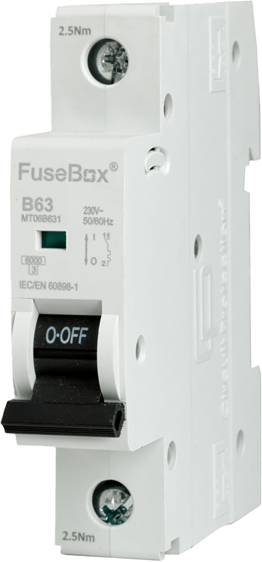 Fusebox 63A B CURVE MCB 6kA 1P MT06B631